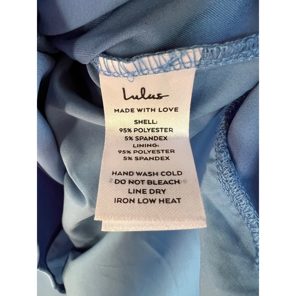 NWT Lulus Blue Satin Faux Wrap Mini Dress XS Party Cocktail Cross Back Straps - Picture 5 of 5
